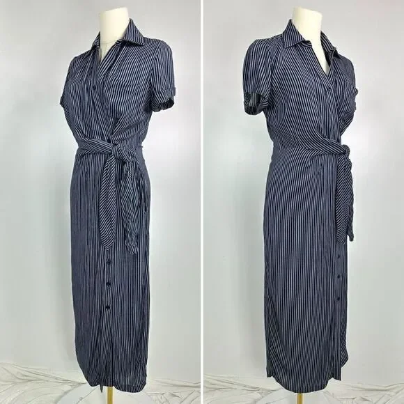 Garnet Hill Anya Tie-Front Crêpe Dress Size 0 Stripes - Picture 4 of 12